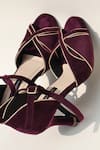 Shop_Shradha Hedau Footwear Couture_Wine Strappy Heels With Golden Edges _at_Aza_Fashions