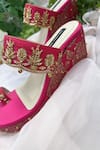 Shradha Hedau Footwear Couture_Pink Cut Work, Embroidery Floral Motif Cutdana Wedges _at_Aza_Fashions