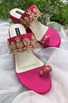 Buy_Shradha Hedau Footwear Couture_Pink Cut Work, Embroidery Floral Motif Cutdana Wedges 