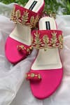 Shop_Shradha Hedau Footwear Couture_Pink Cut Work, Embroidery Floral Motif Cutdana Wedges _at_Aza_Fashions