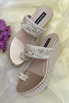 Shop_Shradha Hedau Footwear Couture_Gold Embroidery Floral Motif Wedges _Online_at_Aza_Fashions