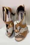 Buy_Shradha Hedau Footwear Couture_Gold Glitter And Silver Shimmer Strap Heels _at_Aza_Fashions