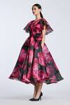 Buy_Gauri & Nainika_Pink Organza V-neck Blossom Print Midi Dress _Online_at_Aza_Fashions