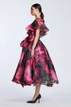 Shop_Gauri & Nainika_Pink Organza V-neck Blossom Print Midi Dress _Online_at_Aza_Fashions