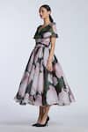 Buy_Gauri & Nainika_Pink Organza Shawl Neck Floral Print Midi Dress With Collar _Online_at_Aza_Fashions