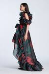 Buy Gauri & Nainika Black Organza Ruffles Round Neck Flora Print High Low Dress Online at Aza Fashions Buy_Gauri & Nainika_Black Organza Ruffles Round Neck Flora Print High Low Dress _Online_at_Aza_Fashions