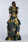 Shop_Gauri & Nainika_Black Organza Ruffles Collared Blossomy Print High Low Dress _at_Aza_Fashions