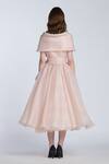 Shop_Gauri & Nainika_Beige Organza Shawl Neck Solid Midi Dress With Collar _at_Aza_Fashions
