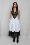 Buy_Leh Studios_White 100% Cotton And Viscose Lace V-neck Panel Midi Dress _at_Aza_Fashions