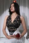Buy_Leh Studios_White 100% Cotton And Viscose Lace V-neck Panel Midi Dress 