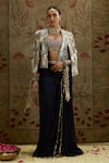 Buy_SVA by Sonam & Paras Modi_Blue Silk Embroidered Sequin Jacket Open Abstract And Draped Skirt Set _Online_at_Aza_Fashions