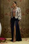 SVA by Sonam & Paras Modi_Blue Silk Embroidered Sequin Jacket Open Abstract And Draped Skirt Set _at_Aza_Fashions