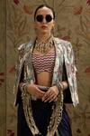 Buy_SVA by Sonam & Paras Modi_Blue Silk Embroidered Sequin Jacket Open Abstract And Draped Skirt Set 