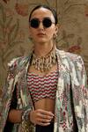 Shop_SVA by Sonam & Paras Modi_Blue Silk Embroidered Sequin Jacket Open Abstract And Draped Skirt Set 