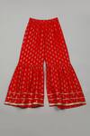 Saka Designs_Red Rayon Lace, Zari Floral Print Peplum Kurta And Sharara Set_Online_at_Aza_Fashions