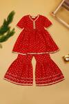 Buy_Saka Designs_Red Rayon Lace, Zari Floral Print Peplum Kurta And Sharara Set_at_Aza_Fashions