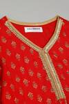 Saka Designs_Red Rayon Lace, Zari Floral Print Peplum Kurta And Sharara Set_at_Aza_Fashions