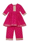 Saka Designs_Pink Rayon Embroidery, Lace Geometric Print Peplum Kurta And Palazzo Set_Online_at_Aza_Fashions