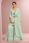 Buy_Samyukta Singhania_Green Georgette Embroidered Zardozi Round Floral Kurta Sharara Set _at_Aza_Fashions