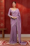 Buy_Samyukta Singhania_Purple Pure Chanderi Silk Hand Embroidered Scoop Lace Bordered Saree With Blouse _at_Aza_Fashions