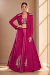 Buy_Samyukta Singhania_Pink Silk Imported Embroidery Sequin Spread Collar Bloom Jacket Lehenga Set _at_Aza_Fashions