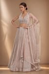 Buy_Samyukta Singhania_Beige Silk Embroidery Sequin Halter Neck Peony Bloom Lehenga Set _at_Aza_Fashions