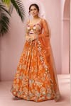 Buy_Samyukta Singhania_Orange Crepe Embroidered Sequin Sweetheart Floral Lehenga Set _at_Aza_Fashions