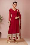 Buy_Samyukta Singhania_Maroon Faux Georgette Lining Cotton Embroidery Florin Anarkali With Dupatta _at_Aza_Fashions