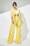 Nirmooha_Yellow Micro Embroidery Tassel Notched Lapel Collar Blazer 