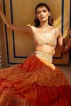 Buy_Nirmooha_Orange Georgette Printed Layered Skirt 