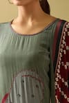 Samyukta Singhania_Gray Crepe, Cotton Beads Round Neck Geometric Print Kurta Set_Online_at_Aza_Fashions
