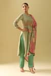Shop_Naintara Bajaj_Green Crepe, Cotton, Satin Beads, Cut Work V-neck Fleur Print Kurta Pant Set _Online_at_Aza_Fashions