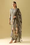 Buy_Samyukta Singhania_Gray Tissue, Cotton, Silk Sequins, Cut Work Floral Placement Print Kurta Set 