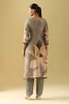Shop_Samyukta Singhania_Gray Tissue, Cotton, Silk Sequins, Cut Work Floral Placement Print Kurta Set _at_Aza_Fashions