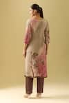 Shop_Samyukta Singhania_Gray Tissue, Cotton, Silk Sequins Round Neck Bloom Print Kurta Pant Set _at_Aza_Fashions