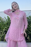 Buy LABEL AISHWARYRIKA Pink Georgette Embroidery Split V-neck Floral Chikankari Kurta Set Online at Aza Fashions Buy_LABEL AISHWARYRIKA_Pink Georgette Embroidery Split V-neck Floral Chikankari Kurta Set_Online_at_Aza_Fashions