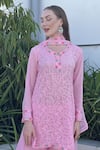 Shop LABEL AISHWARYRIKA Pink Georgette Embroidery Split V-neck Floral Chikankari Kurta Set Online at Aza Fashions Shop_LABEL AISHWARYRIKA_Pink Georgette Embroidery Split V-neck Floral Chikankari Kurta Set_Online_at_Aza_Fashions