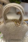 Shop_Soniya G_White Beads Velvet Mini Clutch With Chain _at_Aza_Fashions