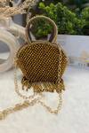 Buy_Soniya G_Gold Beads Mini Clutch With Chain _at_Aza_Fashions