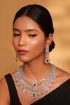 Zevar By Geeta_Green Fabric Flowers Faux Diamond Stone Necklace Set _Online_at_Aza_Fashions