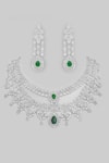 Shop_Zevar By Geeta_Green Fabric Flowers Faux Diamond Stone Necklace Set _at_Aza_Fashions
