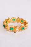 Zevar By Geeta_Gold Plated Stones, Diamonds Geometric Moissanite And Green Bracelet _Online_at_Aza_Fashions