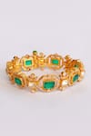 Shop_Zevar By Geeta_Gold Plated Stones, Diamonds Geometric Moissanite And Green Bracelet _at_Aza_Fashions
