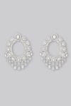 Shop_Zevar By Geeta_White Fabric Flowers Faux Diamond Stone Geometric Dangler Earrings _at_Aza_Fashions