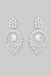 Shop_Zevar By Geeta_White Fabric Flowers, Pearls Floral Cutwork Drop Earrings _at_Aza_Fashions