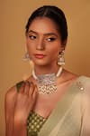 Zevar By Geeta_Gold Plated Pearls, Piping, Beads Floral Kundan Polki Choker And Earring Set _Online_at_Aza_Fashions