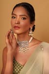 Buy_Zevar By Geeta_Gold Plated Pearls, Piping, Beads Floral Kundan Polki Choker And Earring Set _at_Aza_Fashions
