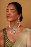 Shop_Zevar By Geeta_Gold Plated Pearls, Piping, Beads Floral Kundan Polki Choker And Earring Set _Online_at_Aza_Fashions