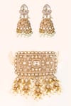 Shop_Zevar By Geeta_Gold Plated Pearls, Piping, Beads Floral Kundan Polki Choker And Earring Set _at_Aza_Fashions