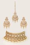 Shop_Zevar By Geeta_Gold Plated Pearls, Piping Floral Polki Embellished Jewellery Set _at_Aza_Fashions